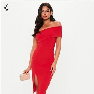 Misguided red one shoulder bodycon dress